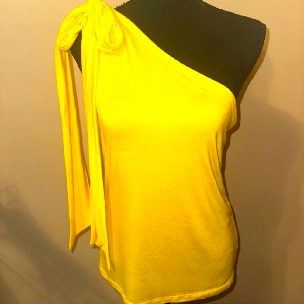Trina Turk Sunshine Yellow Asymmetrical One Shoulder Tropical Tank Top